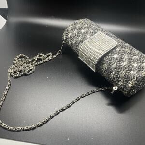 Copied - Silver Hard Shell Evening Clutch Bag with Rhinestone clasp